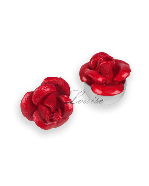 Bola de Rosca para Piercing de Ombligo – Rosita 3D Rojo Oscuro de Arcilla Fimo