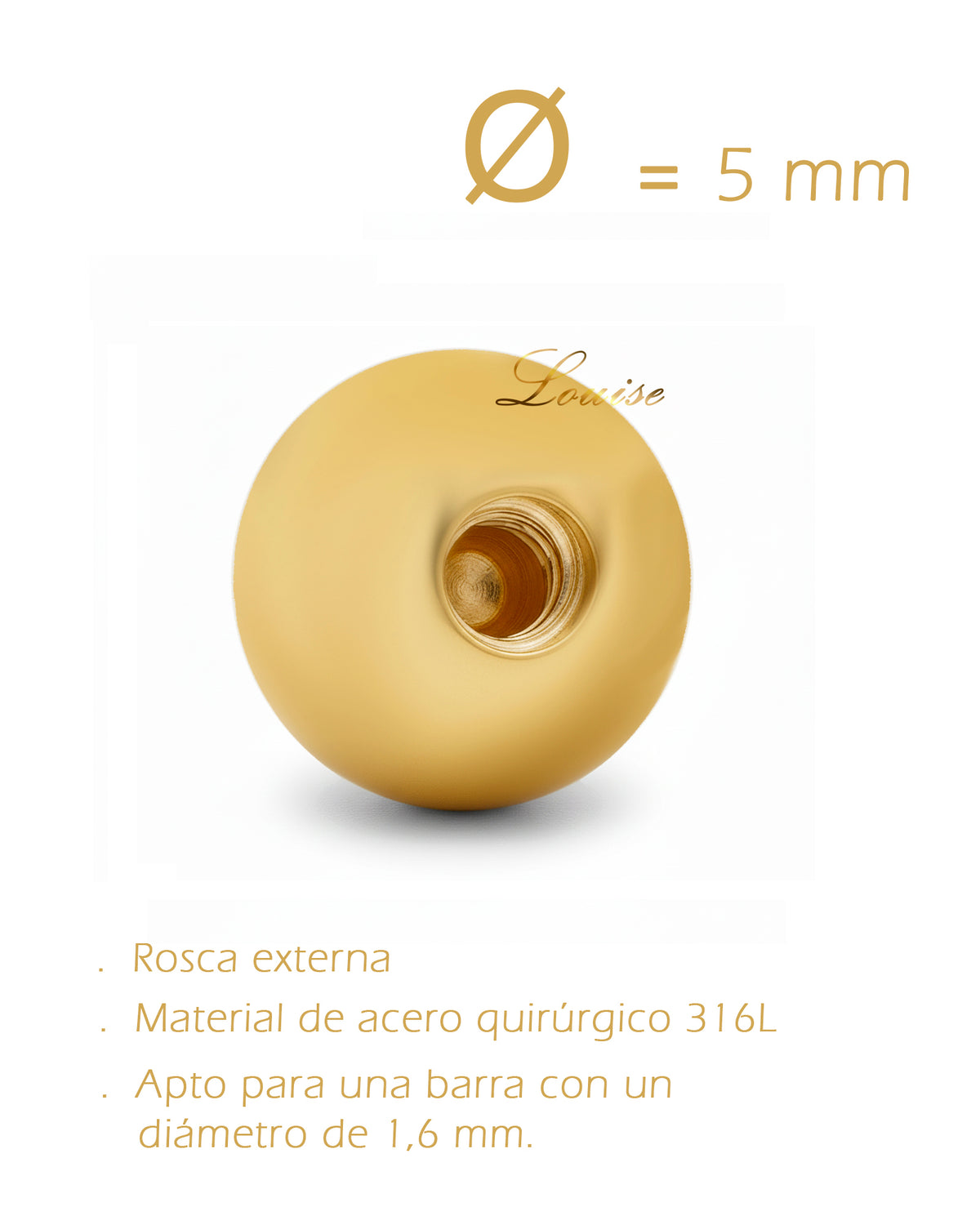 Bola de Cierre Goldplated 5mm con Zirconia para Piercing de Ombligo
