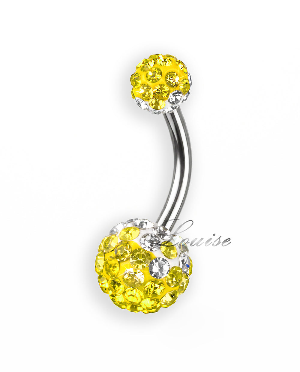 Piercing de Ombligo Dos Bolas de Cristal Amarillo y Transparente