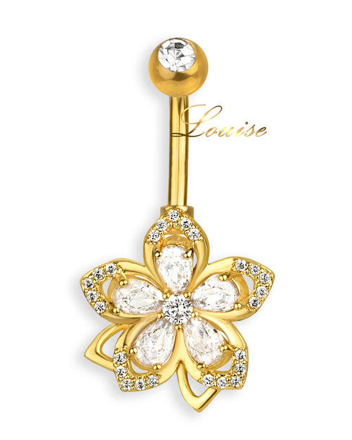 Piercing de ombligo con flor centelleante – Barra 10 mm