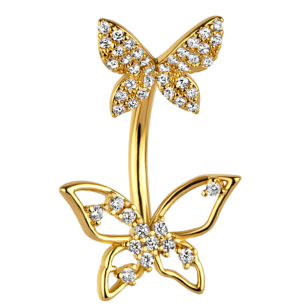 Gold Plated Butterfly Clear CZ Belly Button Ring
