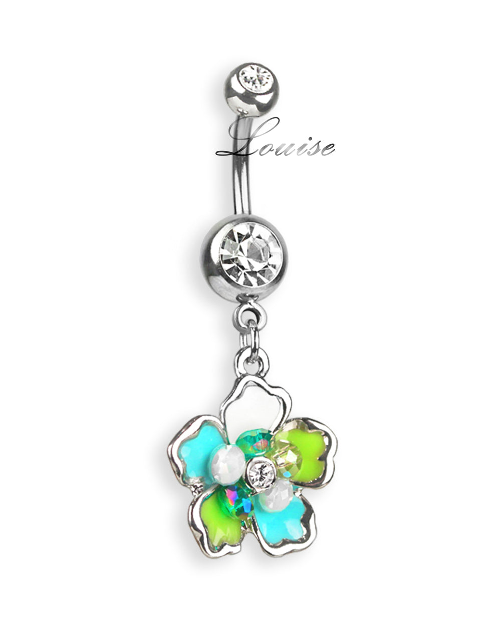 Piercing de ombligo con bonita flor y circonitas