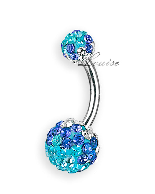 Piercing de Ombligo Dos Bolas de Cristal Aqua Azul y Transparente