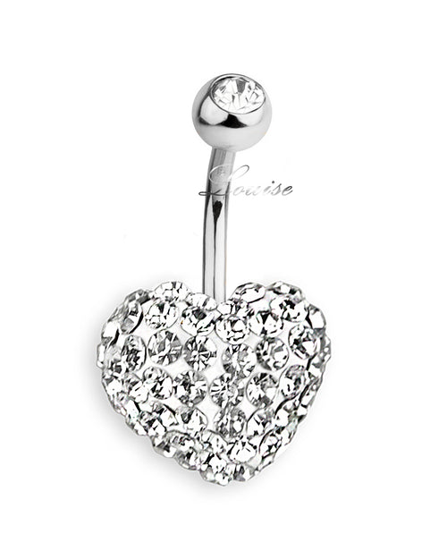 Piercing de ombligo con corazón de cristales transparentes