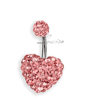 PPiercing de Ombligo Corazón de Cristales Rosas Doble Jeweled