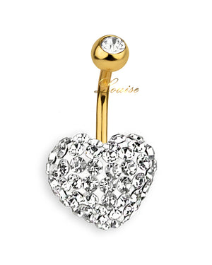 Piercing de Ombligo Goldplated Corazón de Cristales Transparentes 10mm