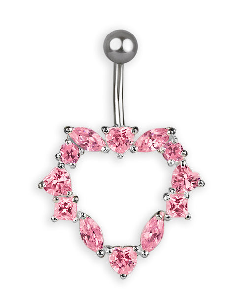 Titanium navel piercing with silver filigree heart and pink zircons