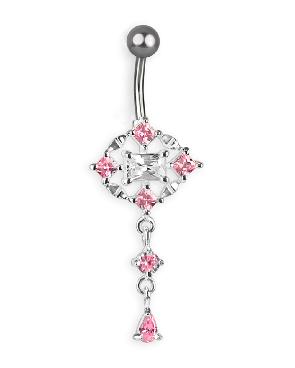 Titanium navel piercing with costume silver pendant and cubic zircons