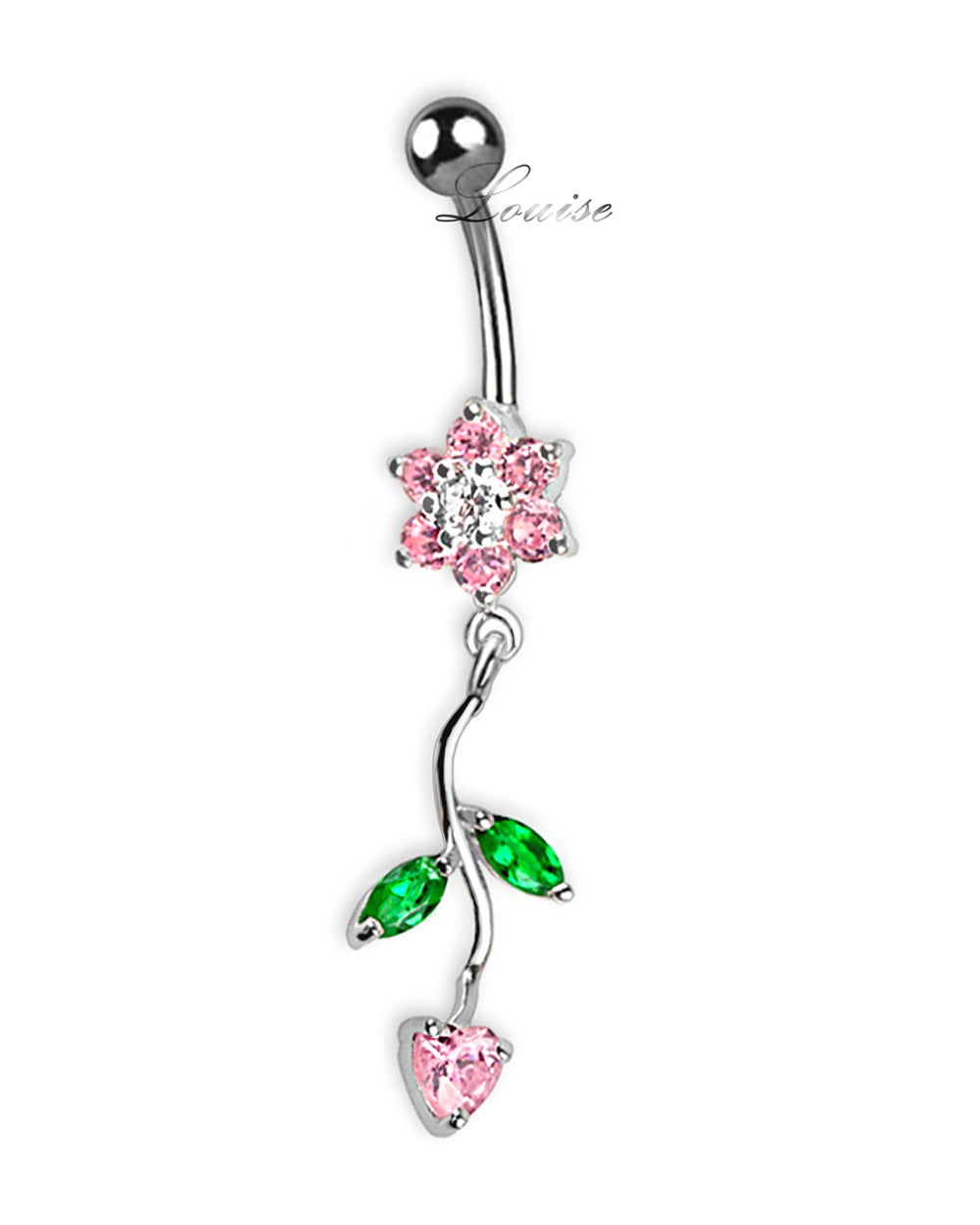 Piercing de Ombligo Titanio Flor Plata 925 Rosa con Zirconias