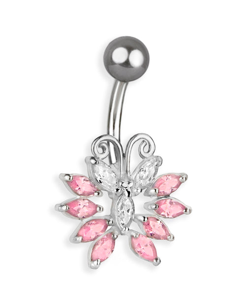 Titanium navel piercing with elegant silver butterfly