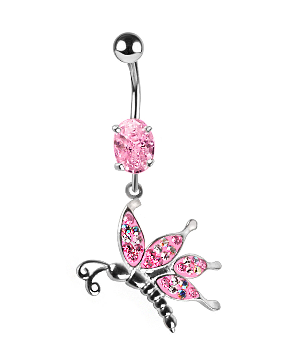 Titanium Belly Button Ring with Silver Butterfly and Swarovski Crystals