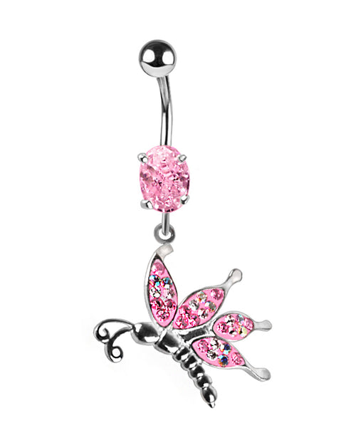 Titanium Belly Button Ring with Silver Butterfly and Swarovski Crystals