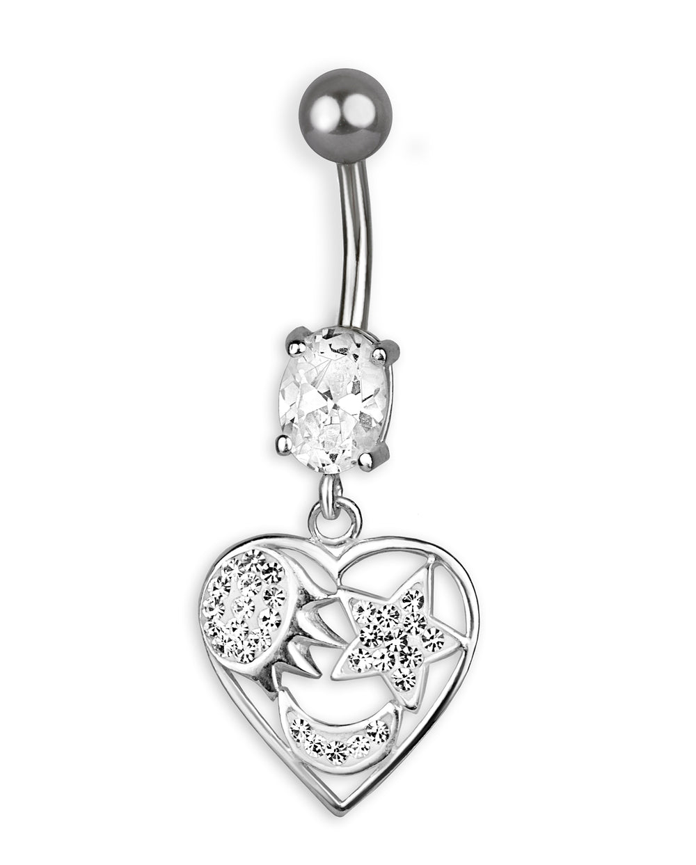 Piercing de ombligo de titanio con corazón de plata y cristales Swarovski