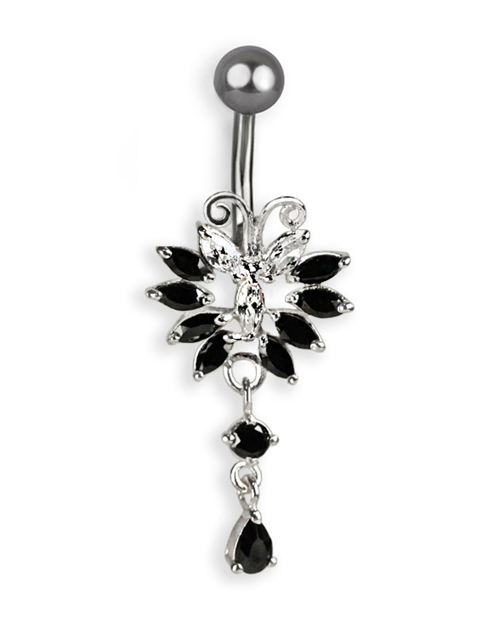 Titanium Belly Button Ring with Silver Butterfly and Zirconias