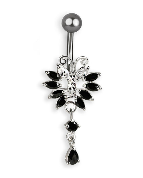 Titanium Belly Button Ring with Silver Butterfly and Zirconias