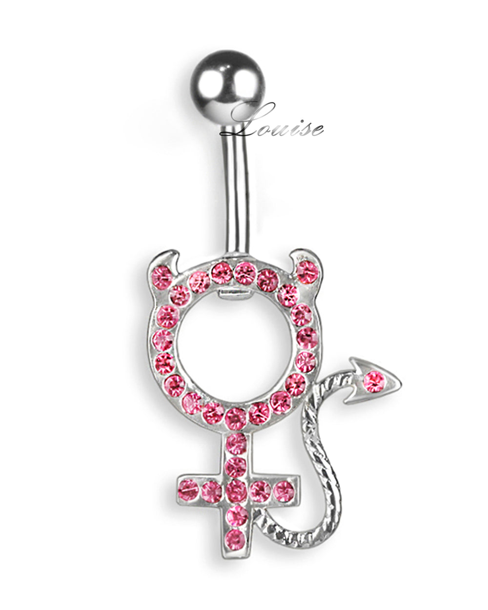 Piercing de Ombligo Titanio Símbolo Venus Plata 925 con Zirconias Rosas