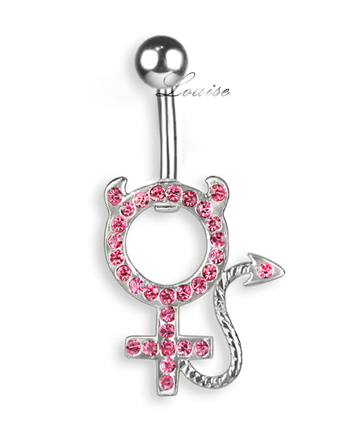 Piercing de Ombligo Titanio Símbolo Venus Plata 925 con Zirconias Rosas