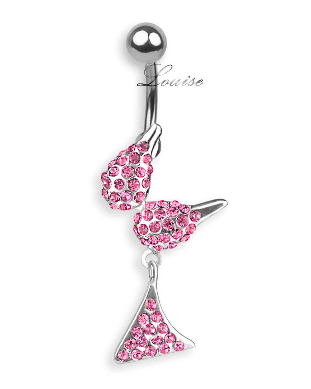 Piercing de Ombligo Titanio Bikini Plata 925 con Zirconias Rosa Intenso