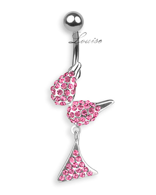 Piercing de Ombligo Titanio Bikini Plata 925 con Zirconias Rosa Intenso