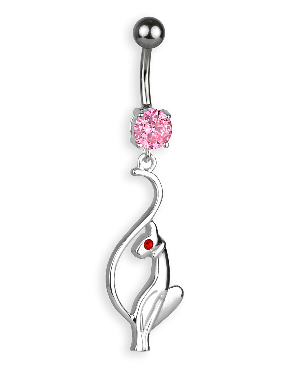 Titanium Navel Piercing with 925 Sterling Silver Panther and Pink Zirconia