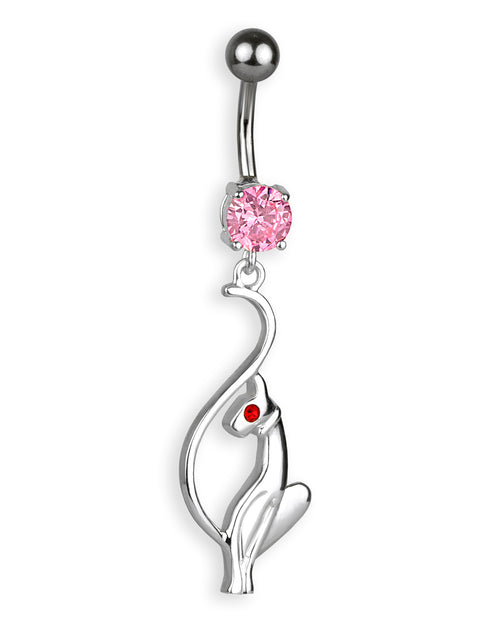 Titanium Navel Piercing with 925 Sterling Silver Panther and Pink Zirconia