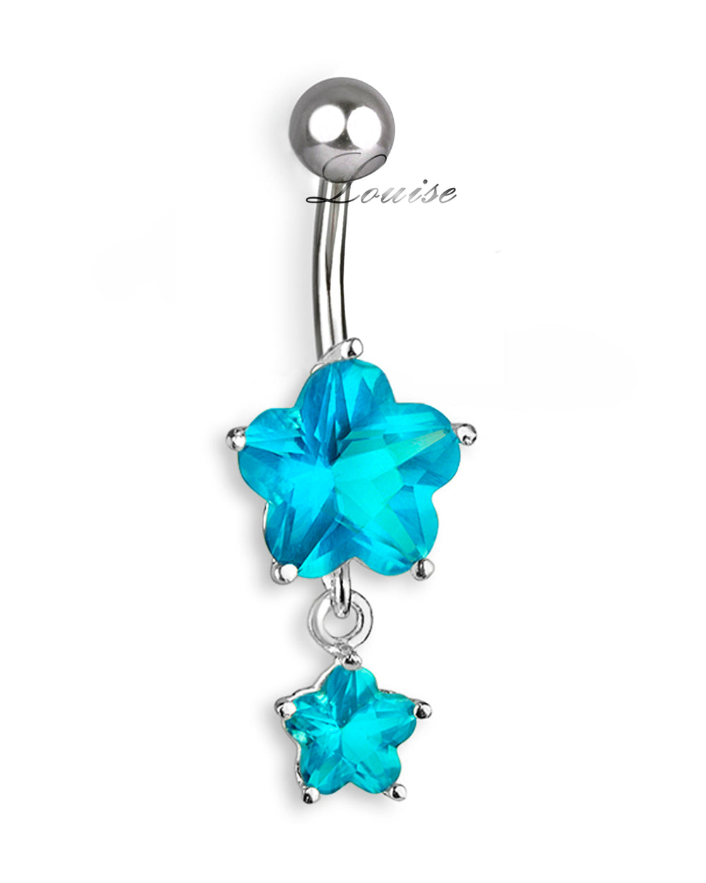 Piercing de Ombligo Titanio Dos Flores Plata 925 con Zirconias Aqua