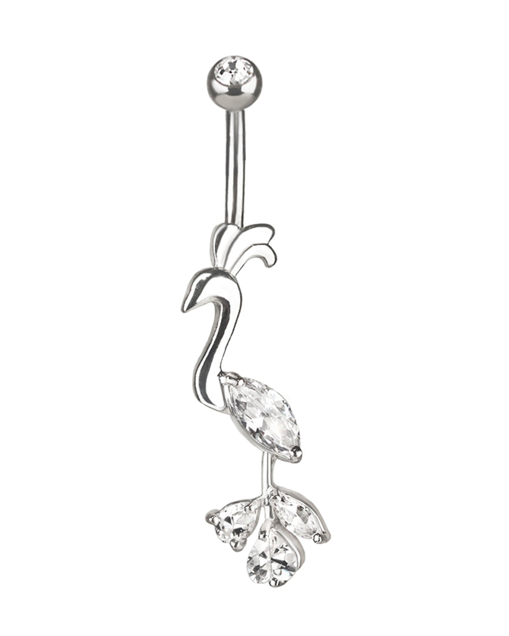 Titanium belly button piercing with silver bird of paradise and zircons