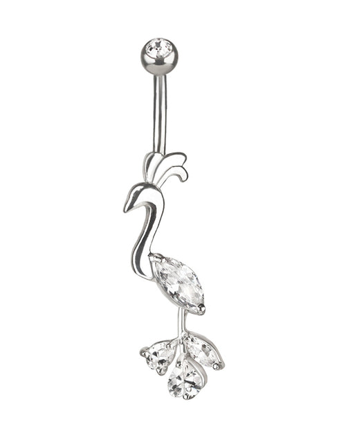 Titanium belly button piercing with silver bird of paradise and zircons