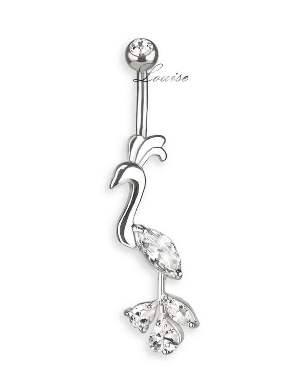 Piercing de Ombligo Titanio Ave del Paraíso Plata 925 con Zirconias
