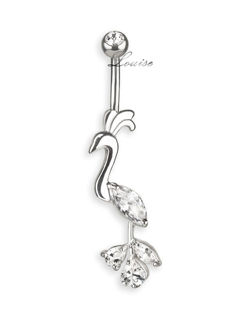 Piercing de Ombligo Titanio Ave del Paraíso Plata 925 con Zirconias