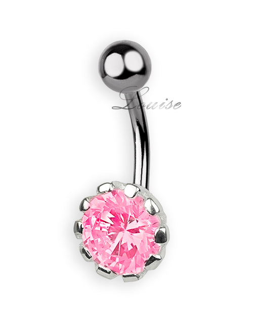 Piercing de Ombligo Titanio Zirconia Rosa Montura Plata 925