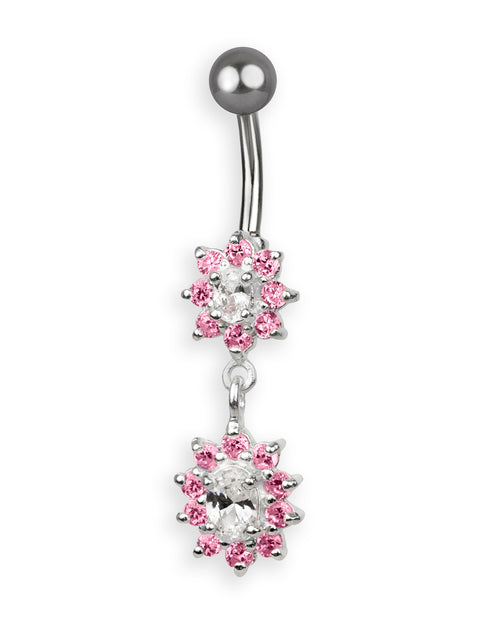 Titanium Navel Piercing with Pink and Clear Zirconias