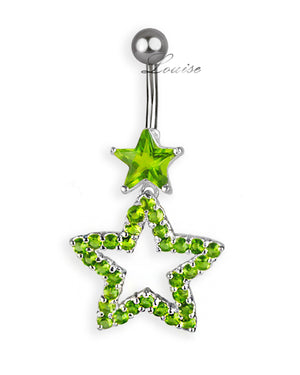 Piercing de ombligo de titanio con estrellas de circonitas brillantes