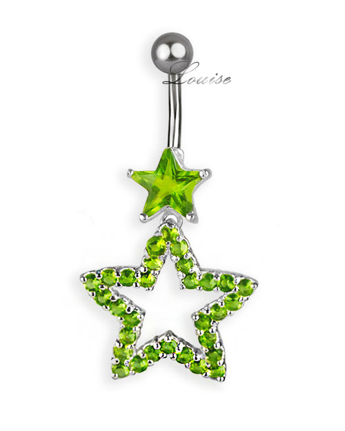 Piercing de ombligo de titanio con estrellas de circonitas brillantes