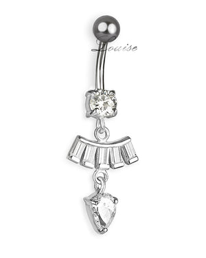 Piercing de Ombligo Titanio Colgante Plata 925 con Zirconias Transparentes