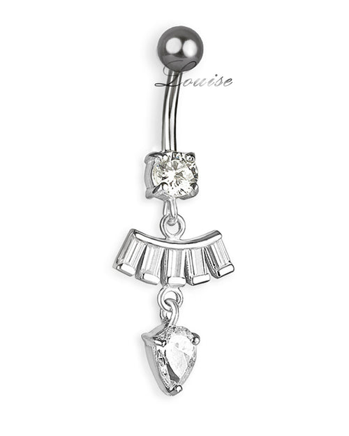 Piercing de Ombligo Titanio Colgante Plata 925 con Zirconias Transparentes