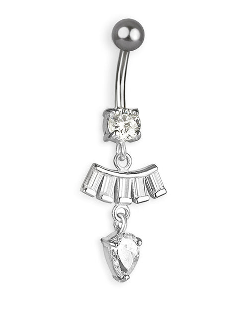 Titanium navel piercing with silver dangle and clear cubic zirconia