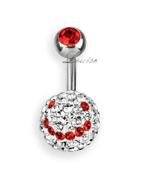 Piercing de ombligo doble jeweled con bola de cristales austriacos y smiley rojo