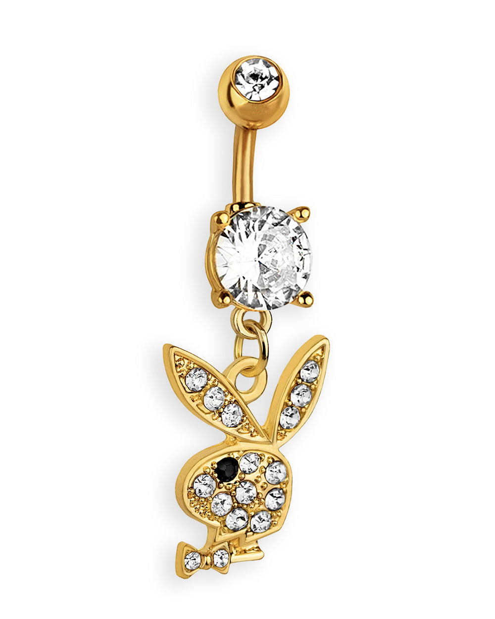 Gold Belly Button Ring with Glittery Zircon Bunny