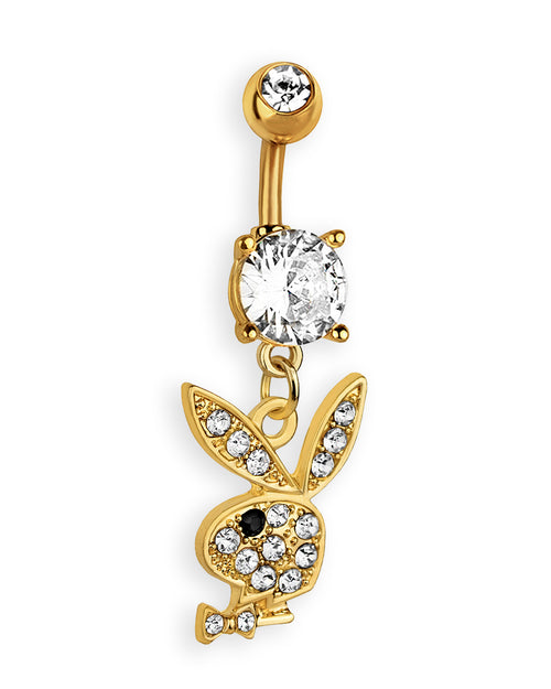 Gold Belly Button Ring with Glittery Zircon Bunny