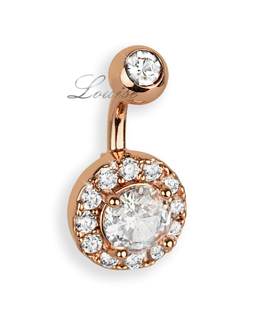 Piercing de ombligo rosé doble jeweled con zirconias 3D