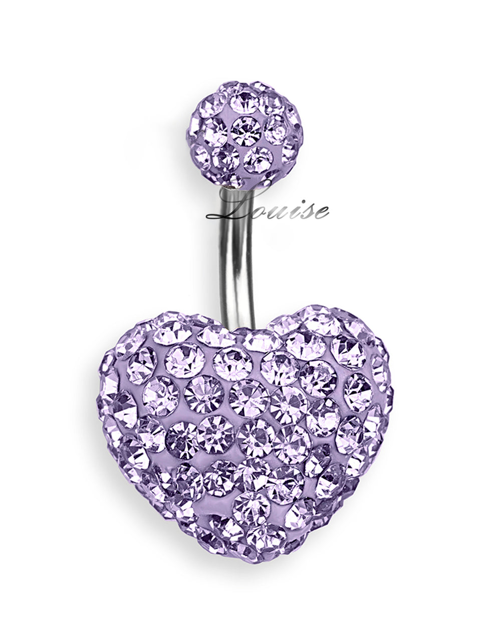 Piercing de ombligo doble jeweled con corazón de cristales lila