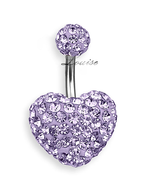 Piercing de ombligo doble jeweled con corazón de cristales lila