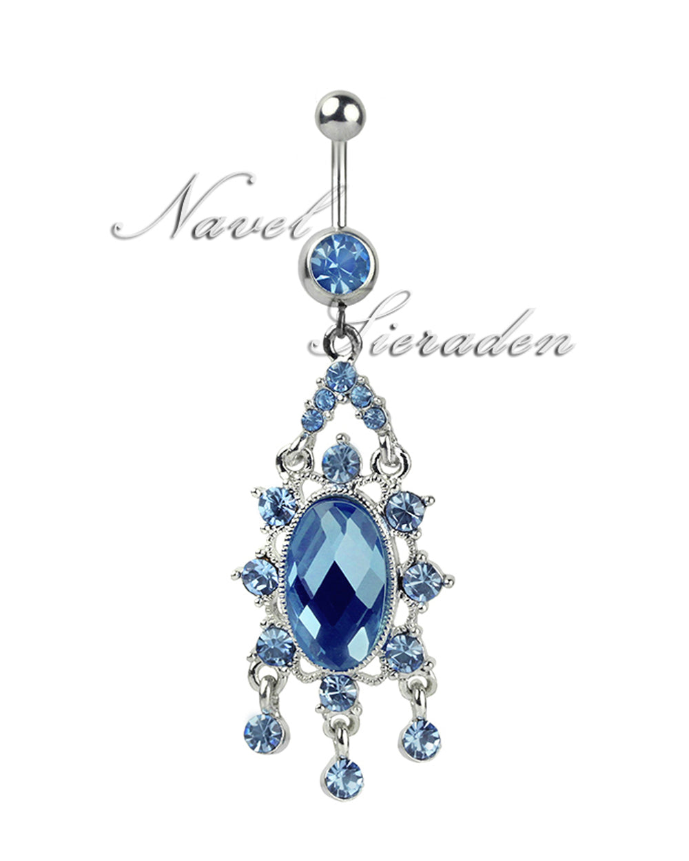 Piercing de ombligo con colgante chandelier de strass azul
