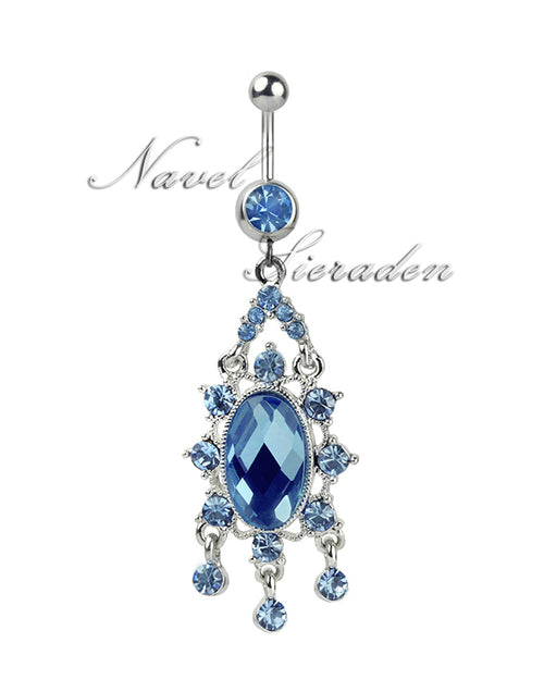 Piercing de ombligo con colgante chandelier de strass azul