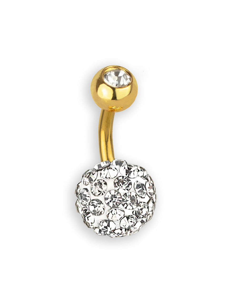Piercing de ombligo bañado en oro con bolita de cristal