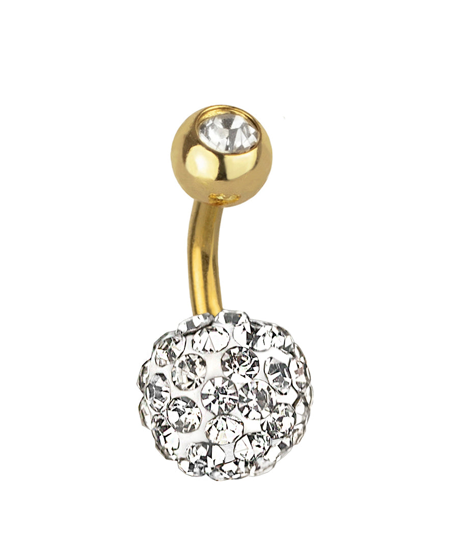 Piercing de ombligo bañado en oro con bolita de cristal