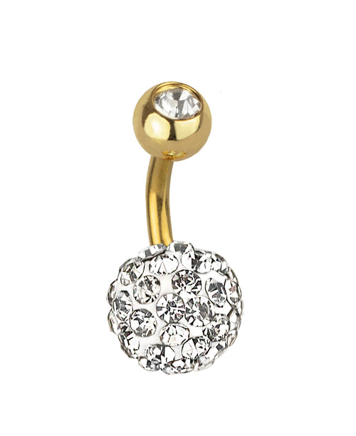 Piercing de ombligo bañado en oro con bolita de cristal