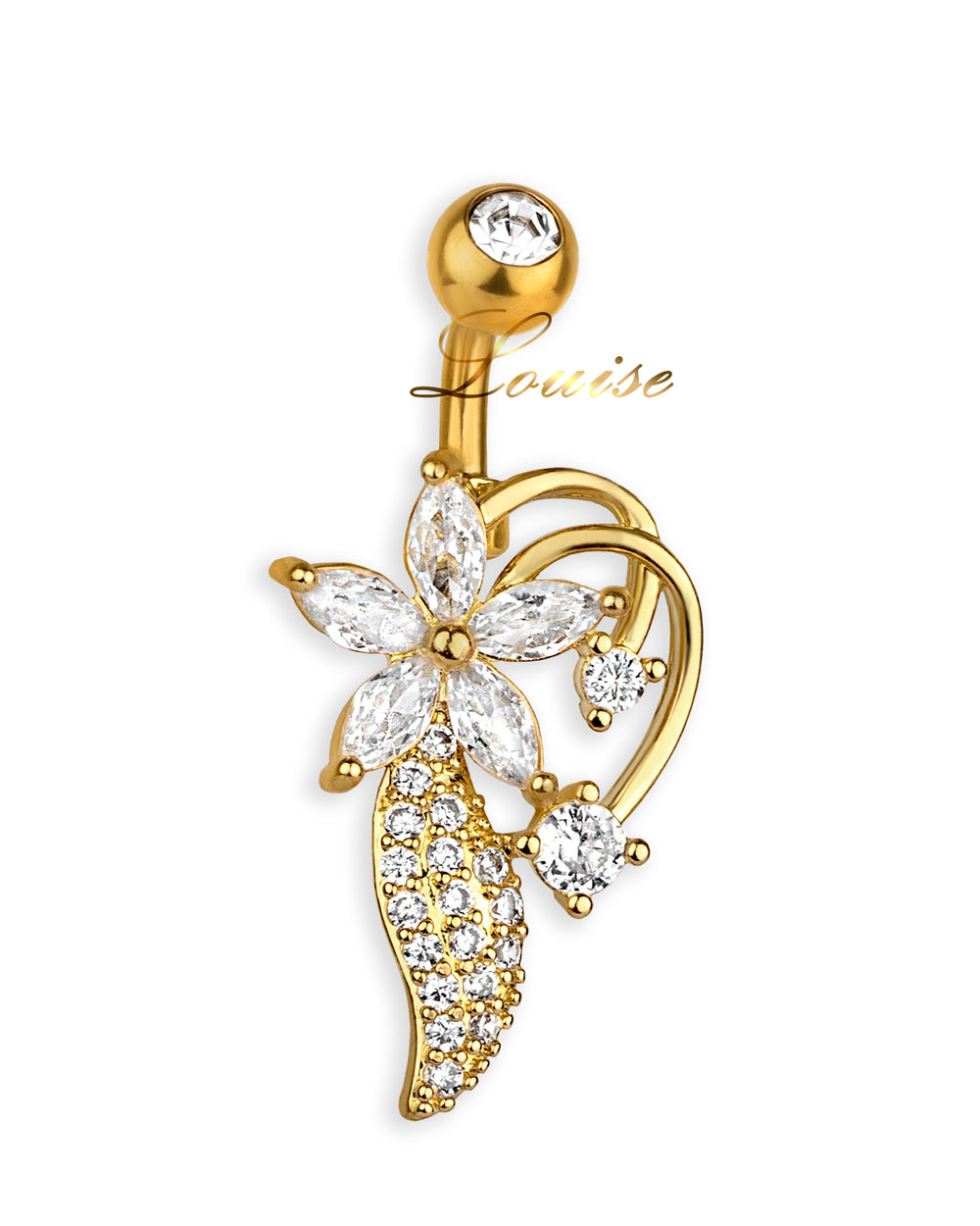 Piercing de ombligo doble jeweled bañado en oro con flor y zirconias