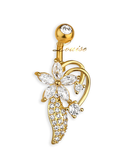 Piercing de ombligo doble jeweled bañado en oro con flor y zirconias